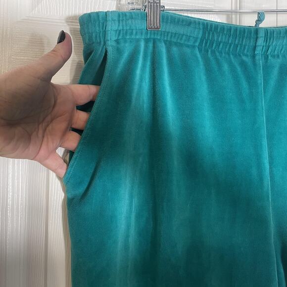Vintage 90s FILA Pants Men 38 Teal Velour Sweatpants Joggers Elastic Cuffs Logo - Picture 3 of 12